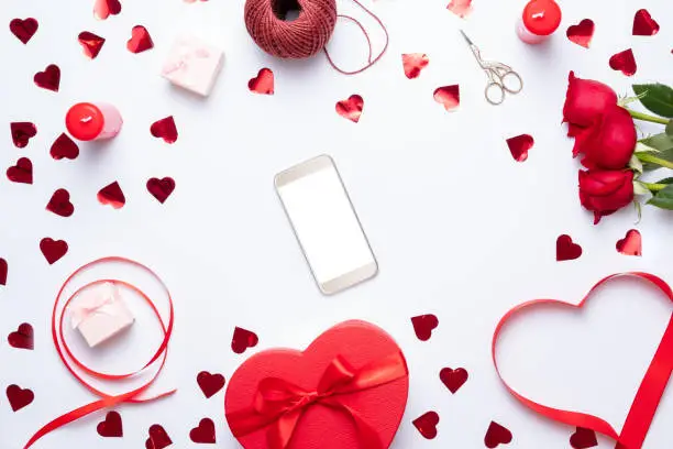 Photo of Smartphone mock up template for Valentine's day with heart shapes