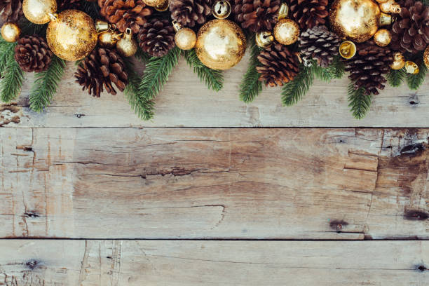 istock Christmas wooden background with pinecone. New year concept. Top view with copy space. 1185470109