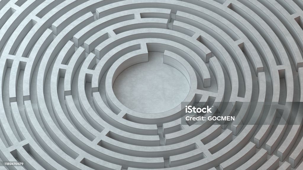 3D Circular Maze, Labyrinth Background, Maze Concept Maze Stock Photo