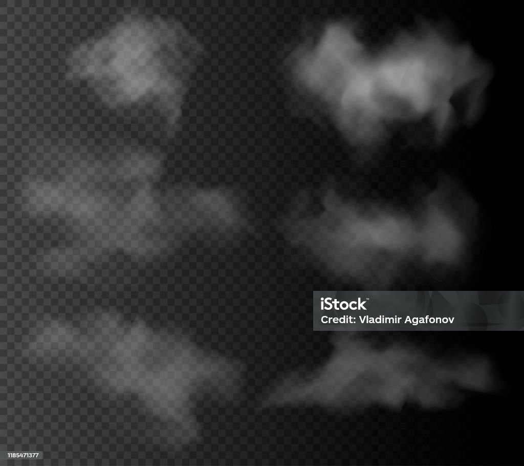 暗い透明背景で分離されたベクトルリアルな雲のセット。 - 蒸気のロイヤリティフリーベクトルアート