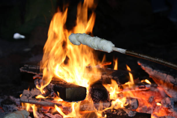istock Baking of stick bread on the camp fire 1185472806