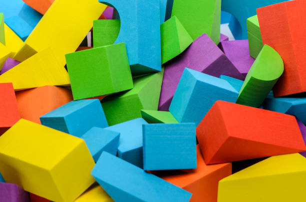 istock Various shape colorful wooden toy blocks. 1185474383
