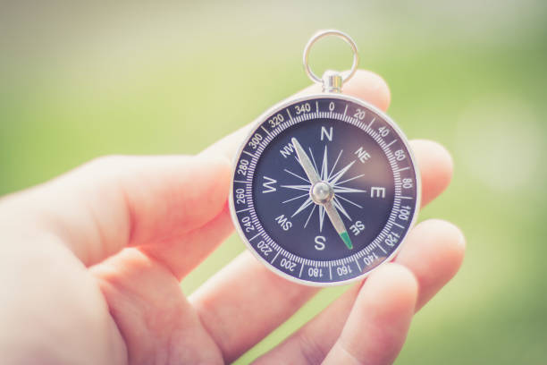 istock Innovation concept: Man is holding a compass in his hand, closeup cutout 1185475708