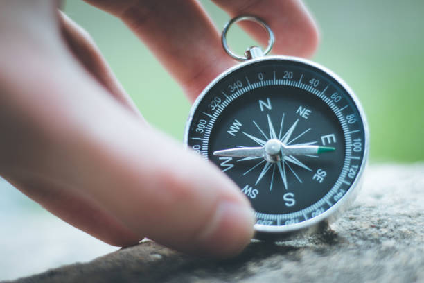 istock Innovation concept: Man is holding a compass in his hand, closeup cutout 1185475829