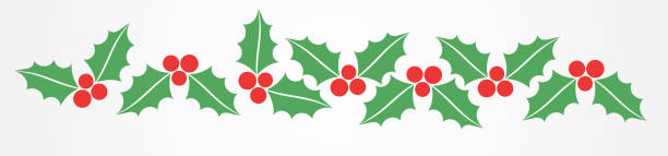 weihnachten holly beeren rand muster. - christmas holly mistletoe symbol stock-grafiken, -clipart, -cartoons und -symbole