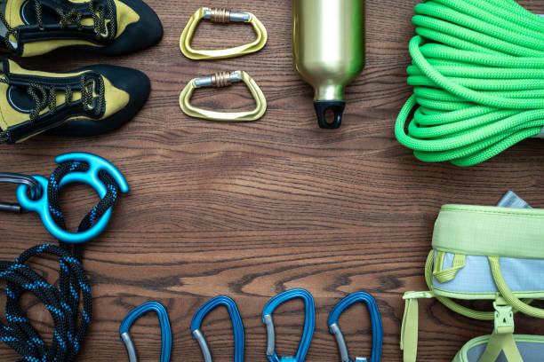 istock Climbing tools and set with sports accessories 1185476218