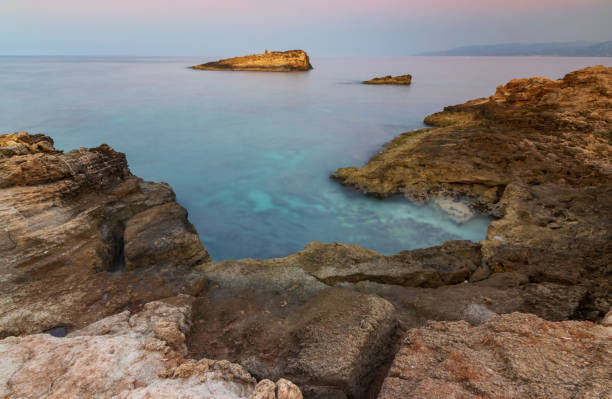 istock Panoramic view on the beach in Crete in the evening. Long exposure 1185478128