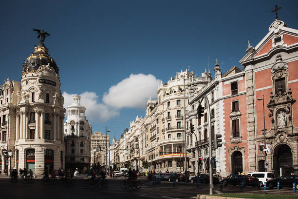 Gran Via and Alcala streets in Madrid, Spain. One of the most iconic sports in the Spanish capital city