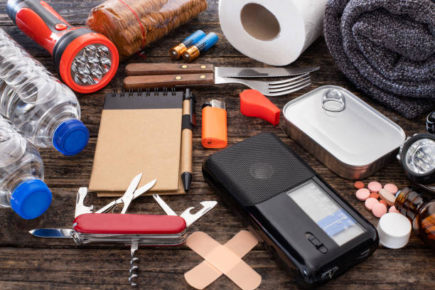 Emergency bag for earthquake Preparation for natural disasters concept earth first aid stock pictures, royalty-free photos & images