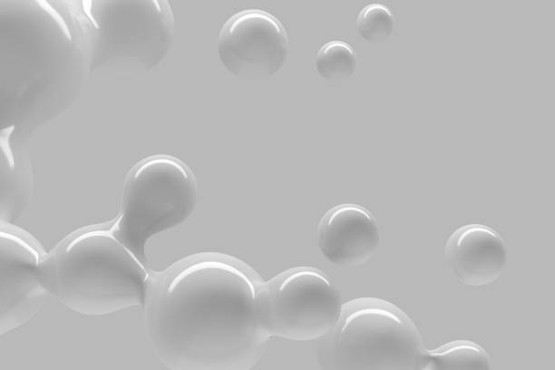 istock Abstract background with flying shiny drops of liquid 3D illustration 1185478747