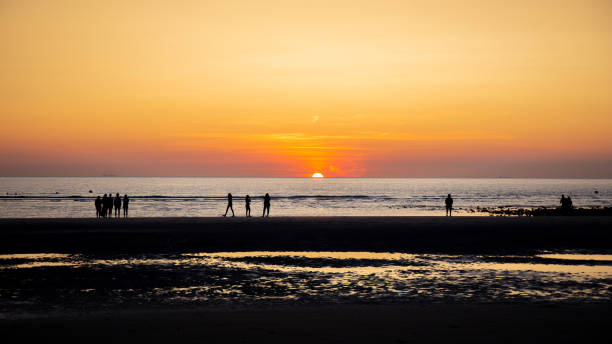 istock Group of people enjoying the sunset on the beach 1185483790