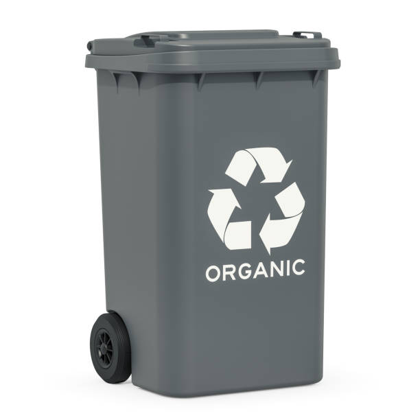 istock Grey recycling trash can for organic waste, 3D rendering isolated on white background 1185490221