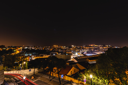 Panoramic view over Lisbon at night, Portugal