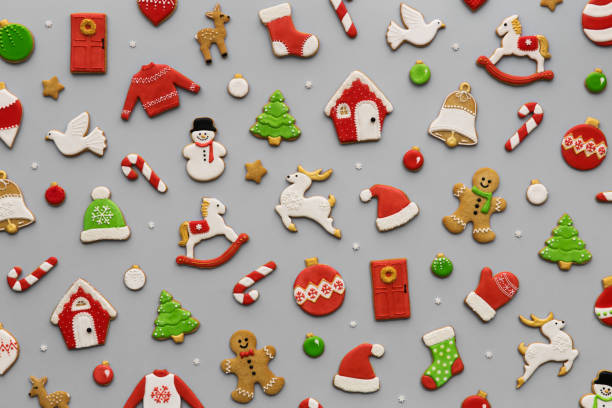 Decorated Christmas cookie background Decorated Christmas cookie background pattern christmas cookies pattern stock pictures, royalty-free photos & images