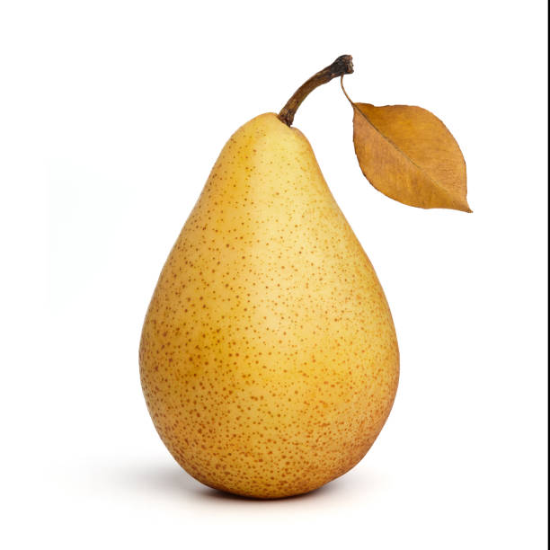 Yellow pear with leaf isolated on white background Yellow ripe pear with leaf isolated on white background perfect pear stock pictures, royalty-free photos & images
