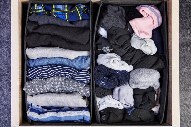 istock The fabric storage boxes or organizers for drawer. 1185499657