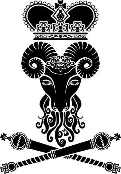 Heraldic ram with a crown and scepter Heraldic ram with a crown and scepter black vector isolated illustration sceptre stock illustrations