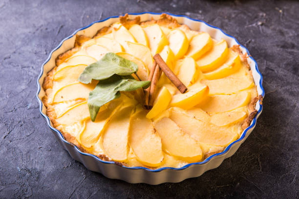 istock quince tart with custard open and shortcrust pastry and cinnamon. 1185500866