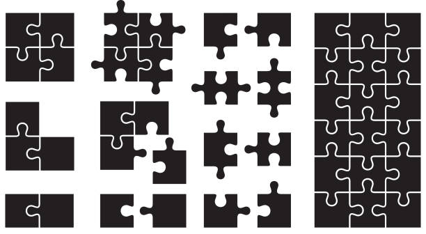 ilustraciones, imágenes clip art, dibujos animados e iconos de stock de conjunto de iconos de rompecabezas - puzzle jigsaw piece teamwork jigsaw puzzle