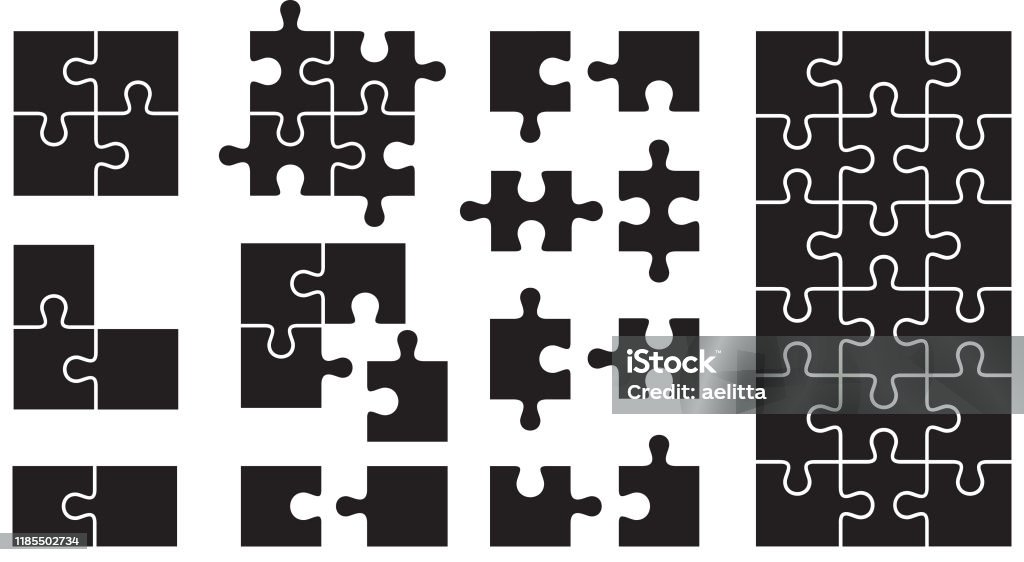 Set of Puzzle Icons Vector illustration of puzzle icons in black. Jigsaw Piece stock vector