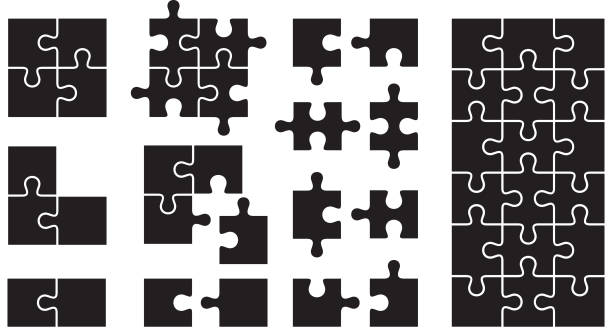 Set of Puzzle Icons Vector illustration of puzzle icons in black. jigsaw stock illustrations
