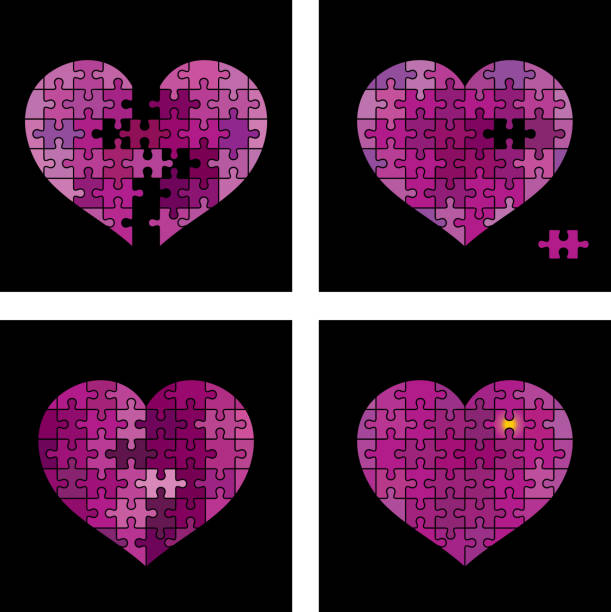 ilustraciones, imágenes clip art, dibujos animados e iconos de stock de corazones (puzzle) - error message flash
