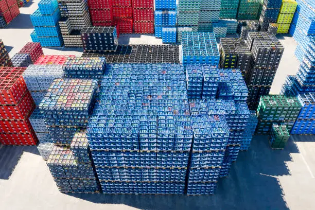 Photo of Stacks of Beverage Bottle Crates, Aerial View