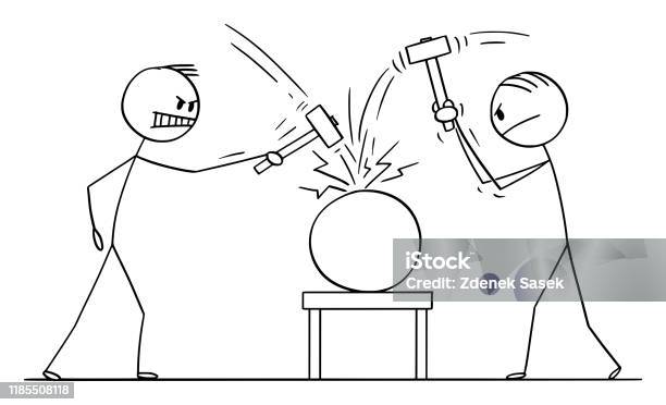 Beating Things Vector Cartoon Illustration Of Two Men Workers Or Businessmen Beating ...