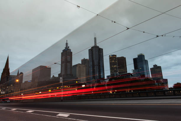 istock Long Exposure Light Trail of Tram in Melbourne CBD 1185512215