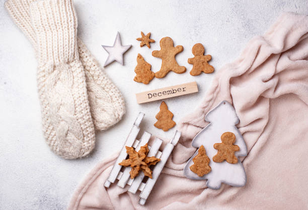 istock Winter Christmas composition with gingerbread cookies 1185513439
