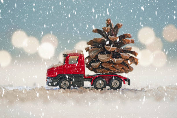 istock Red truck with  pine cone 1185514803