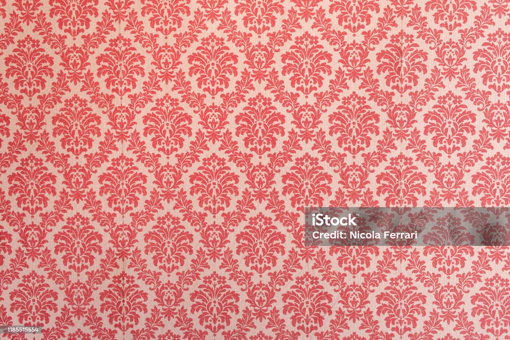 Red Wallpaper Vintage Flock With Red Damask Design On A White Background  Retro Vintage Style Stock Photo - Download Image Now - iStock