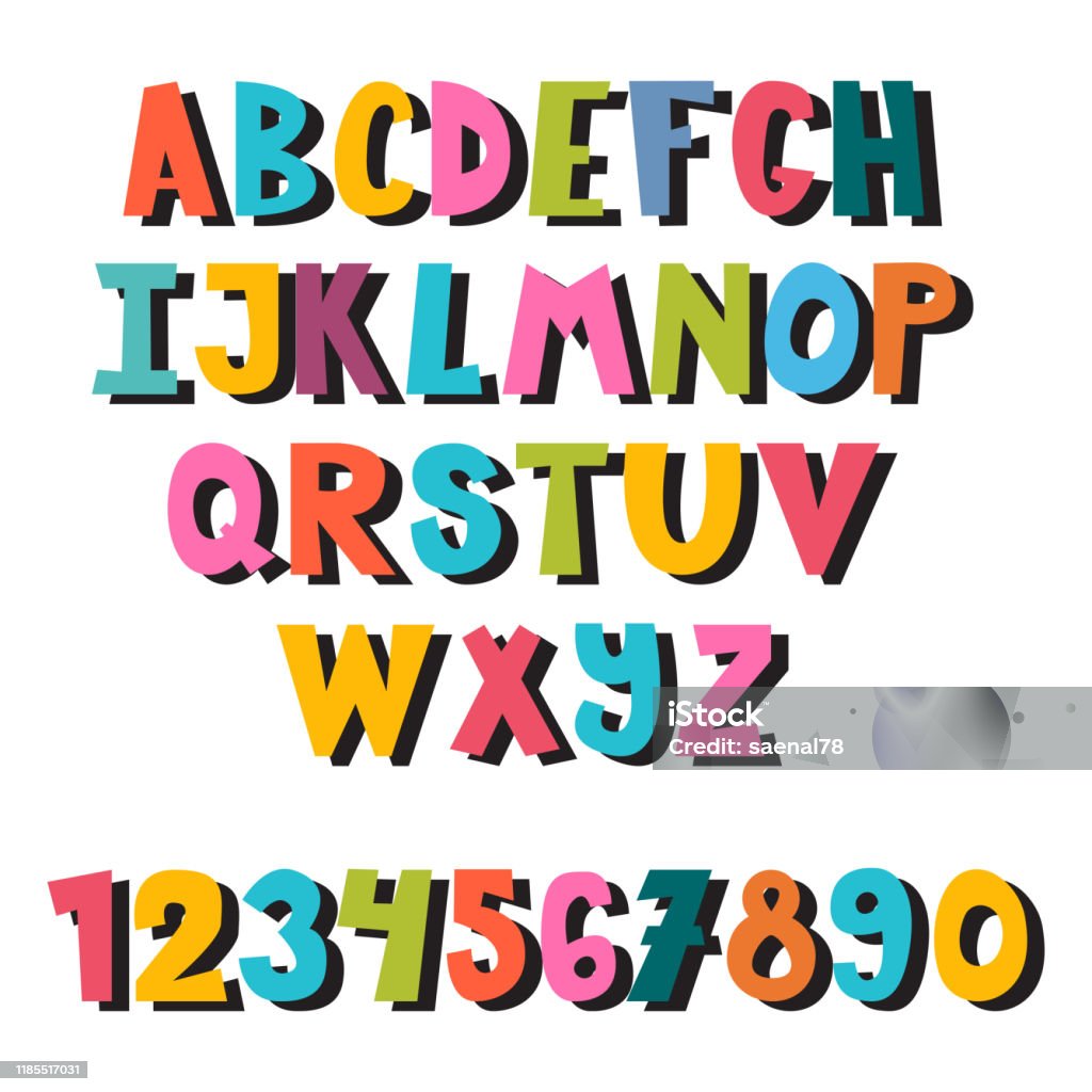 Colorful Set Of Hand Drawn Font School English Alphabet Cute Cartoon Style  Multicolored Bright Letters Kid Style Drawing Font Stock Illustration -  Download Image Now - iStock