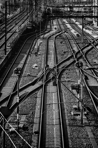 Railroad tracks and railway switches- toned image