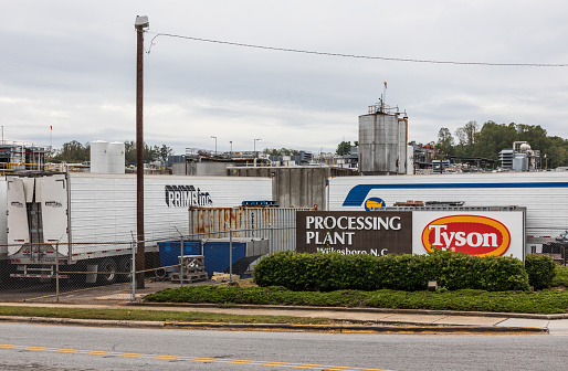 Wilkesboro, NC, USA-19 Oct 2019: Tyson Foods, Inc., a  poultry and poultry products plant.