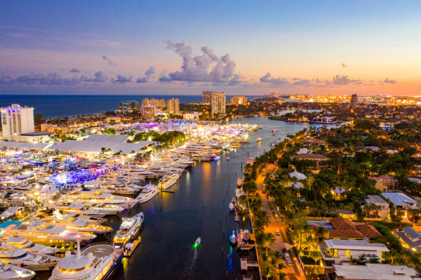 Twilight photo Fort Lauderdale boat show 2019 stock photo