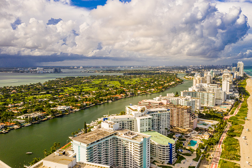 Aerial drone photo Miami Beach Oceanfront condominiums travel destination