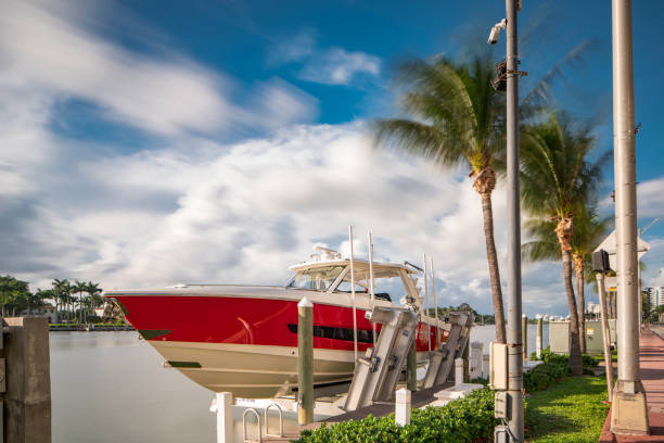 istock Boat on a lift Miami Beach long exposure motion blur 1185525074