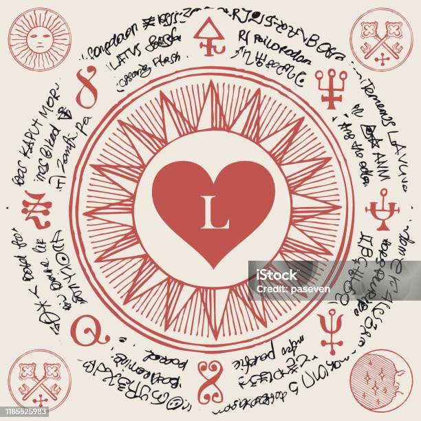 Emotion Runes Banner With Red Heart And Old Magic Symbols Stock Illustration ...
