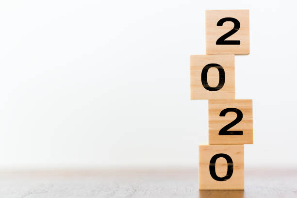 istock 2020 on wooden cubes with copy space. New year's concept 1185526676
