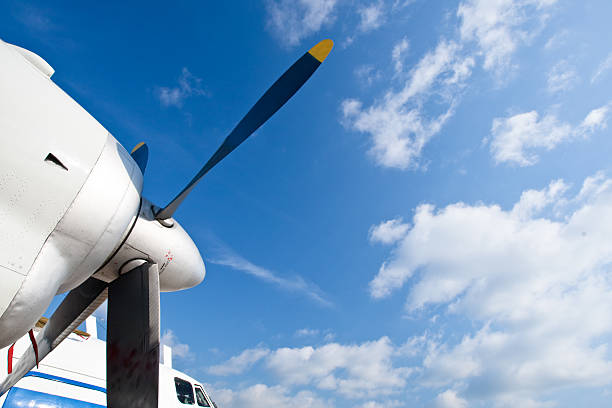 Detail of a old airplane with a propellor. This plane was built in the 1970s in Poland  and was used for agricultural flights in the former German Democratic Republic until the re-union with Western Germany. 