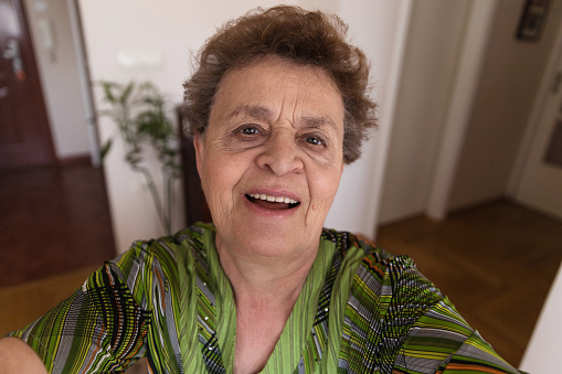 Happy Elderly Woman Taking Selfie Stock Photo - Download Image Now -  Selfie, Senior Women, 70-79 Years - iStock