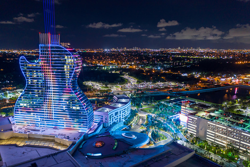 Hollywood, FL,USA - October 29, 2019: Guitar shaped hotel Seminole Hard Rock Hollywood FL