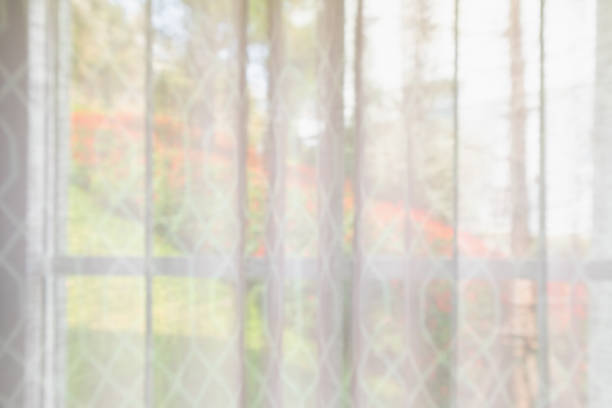 istock window curtain with green garden abstract blur background 1185536465