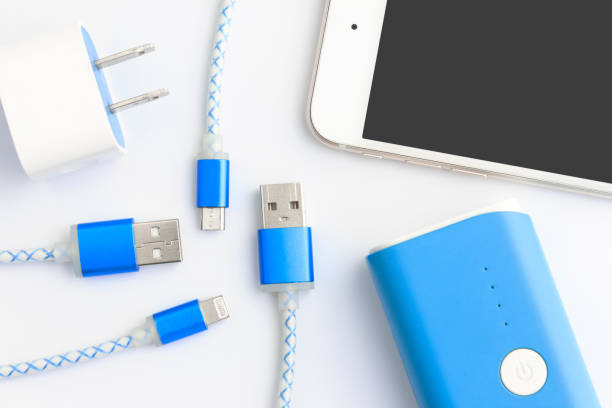 USB charging cables for smartphone and tablet in top view