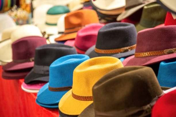 assortment of coloreful elegant wool hats stock photo