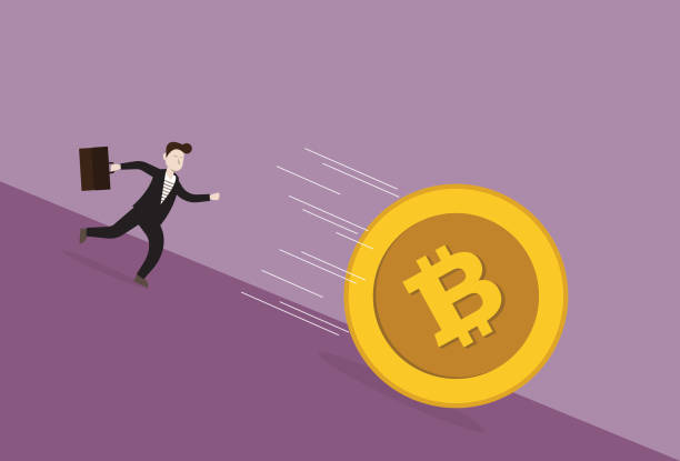 Businessman run after cryptocurrency coin Adult, Banking, Business, Business Finance and Industry, Currency currency chasing discovery making money stock illustrations