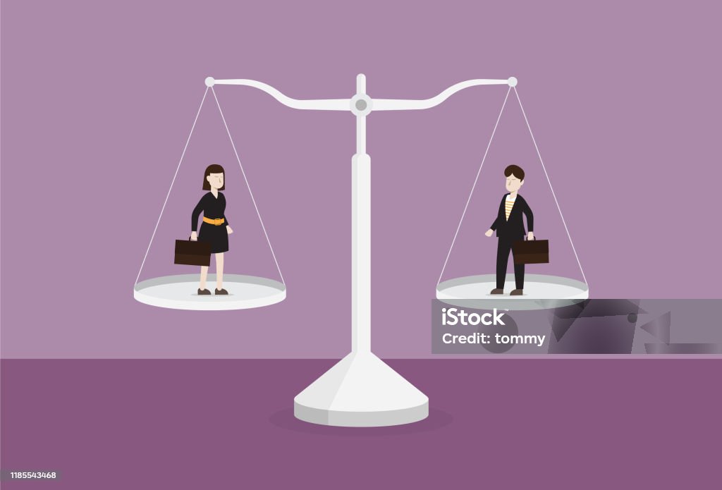 Businessman and businesswoman on the scale Gender Equality, Adult, Balance, Weight Scale Equality stock vector