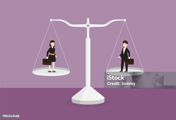 Businessman And Businesswoman On The Scale Stock Illustration - Download Image Now - Equality, Gender Equality, Wages
