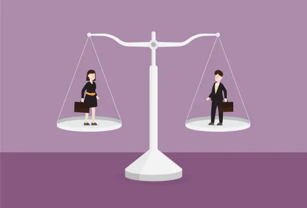 Vector illustration of Businessman and businesswoman on the scale